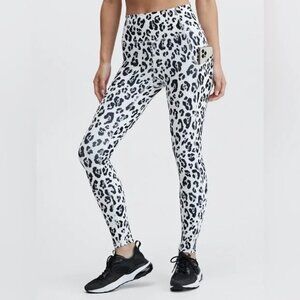 Fabletics Oasis PureLuxe High Waisted Snow Leopard Leggings Women Medium W/Blk